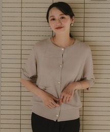 Petitjo | 小さいサイズ ゴールド調ボタン5分袖カーディガン 低身長さん・小柄女性(カーディガン/ボレロ)