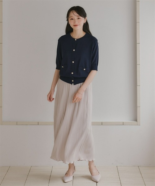 Petitjo(プッチージョ)の「小さいサイズ ゴールド調ボタン5分袖カーディガン 低身長さん・小柄女性(カーディガン/ボレロ・レディース・ネイビー/グレー・PL/PM/PS/PSS)」の7枚目の写真