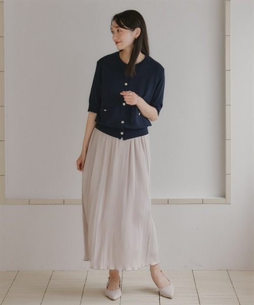 Petitjo(プッチージョ)の「小さいサイズ ゴールド調ボタン5分袖カーディガン 低身長さん・小柄女性(カーディガン/ボレロ・レディース・ネイビー/グレー・PL/PM/PS/PSS)」の8枚目の写真