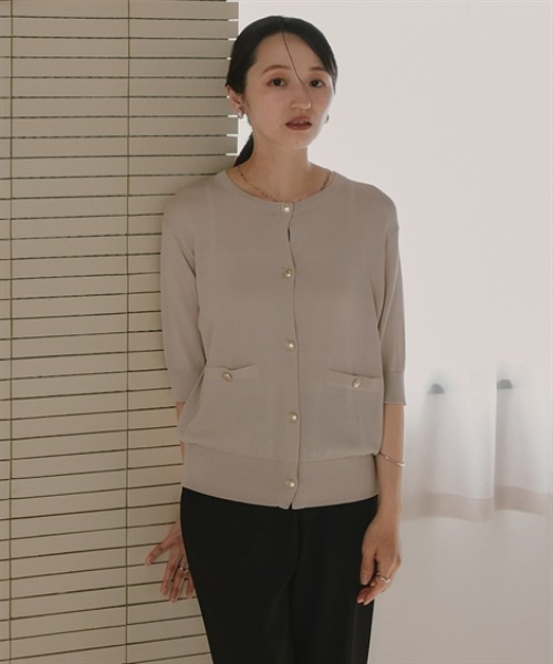 Petitjo(プッチージョ)の「小さいサイズ ゴールド調ボタン5分袖カーディガン 低身長さん・小柄女性(カーディガン/ボレロ・レディース・ネイビー/グレー・PL/PM/PS/PSS)」の11枚目の写真