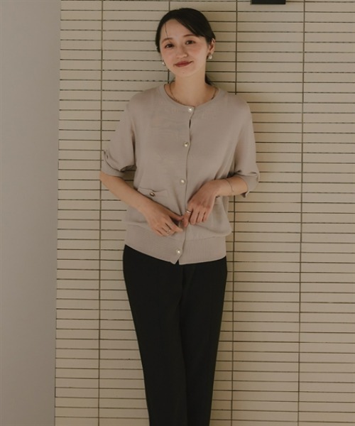 Petitjo(プッチージョ)の「小さいサイズ ゴールド調ボタン5分袖カーディガン 低身長さん・小柄女性(カーディガン/ボレロ・レディース・ネイビー/グレー・PL/PM/PS/PSS)」の15枚目の写真