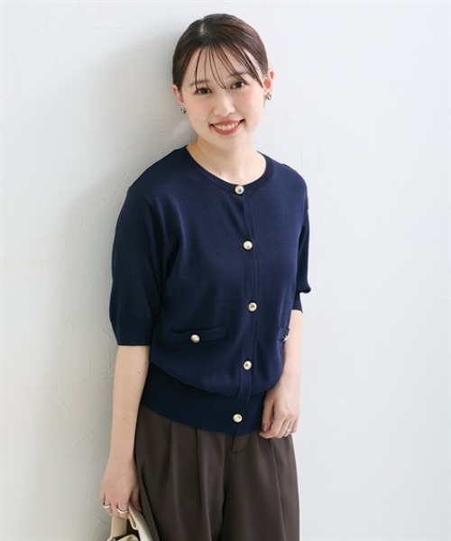 Petitjo(プッチージョ)の「小さいサイズ ゴールド調ボタン5分袖カーディガン 低身長さん・小柄女性(カーディガン/ボレロ・レディース・ネイビー/グレー・PL/PM/PS/PSS)」の17枚目の写真