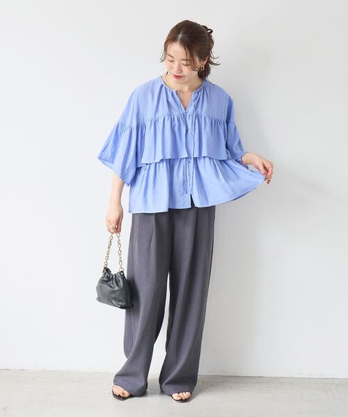 le.coeur blanc（ルクールブラン）の「麻混メランジツータックパンツ（その他パンツ・レディース・ピンク/オートミール・36/38）」の3枚目の写真