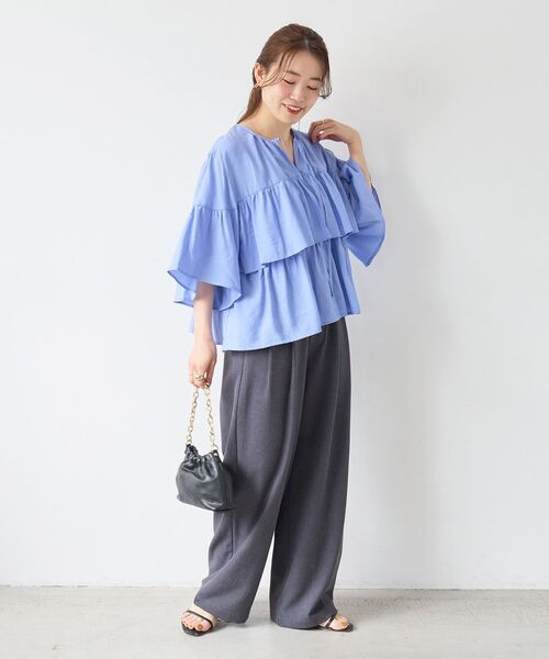 le.coeur blanc（ルクールブラン）の「麻混メランジツータックパンツ（その他パンツ・レディース・ピンク/オートミール・36/38）」の4枚目の写真