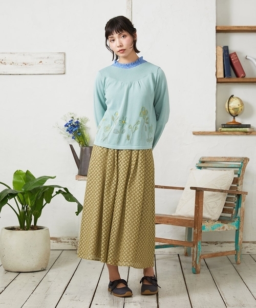 Jocomomola(ホコモモラ)の「Entrada 幾何学レースフレアスカート(スカート・レディース・ブラック/クリーム・40)」の6枚目の写真