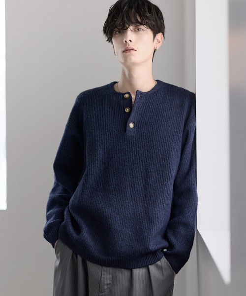 Buyer's Select/片畦ルーズサイズヘンリーネックニット（ニット