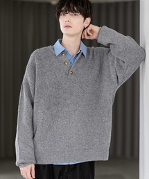Buyer's Select/片畦ルーズサイズヘンリーネックニット