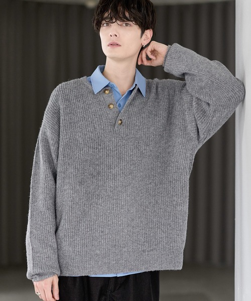 Buyer's Select/片畦ルーズサイズヘンリーネックニット（ニット