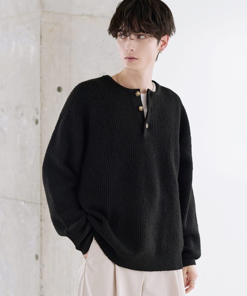 Buyer's Select/片畦ルーズサイズヘンリーネックニット（ニット