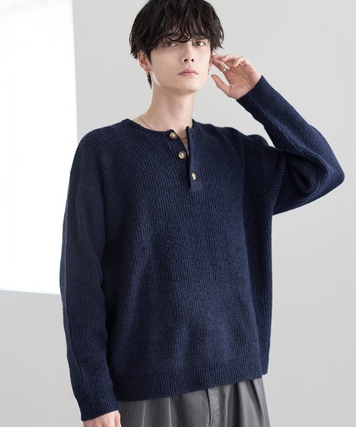 ASTRONOMY（アストロノミー）の「Buyer's Select/片畦ルーズサイズヘンリーネックニット（ニット/セーター・メンズ・ネイビー/ブラック/グレー・M/L）」の14枚目の写真