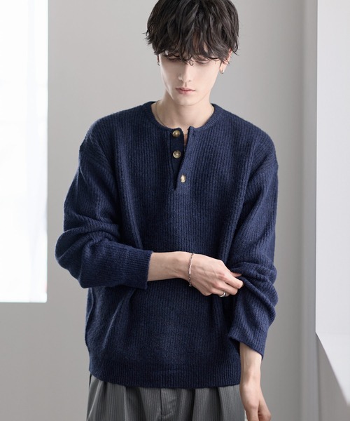 ASTRONOMY（アストロノミー）の「Buyer's Select/片畦ルーズサイズヘンリーネックニット（ニット/セーター・メンズ・ネイビー/ブラック/グレー・M/L）」の17枚目の写真