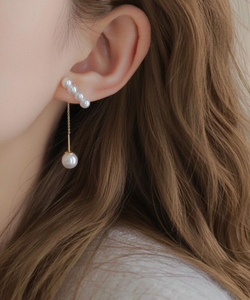 yu-ka(ユーカ)の「YU-KA:ラインパール チェーンピアス line Pearl chain pierce(ピアス(両耳用)・レディース・ゴールド・FREE)」の1枚目の写真