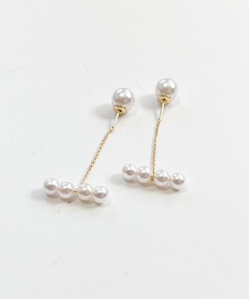 yu-ka(ユーカ)の「YU-KA:ラインパール チェーンピアス line Pearl chain pierce(ピアス(両耳用)・レディース・ゴールド・FREE)」の2枚目の写真