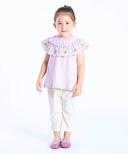 Seraph(セラフ)の「【接触冷感】ウエストフリルスタイルアップパンツ(その他パンツ・キッズ・ネイビー/サックスブルー/アイボリー/チェック/ピンク・100/90/80/140/130/120/110)」の8枚目の写真