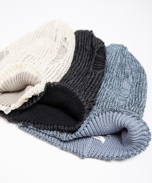 RACAL（ラカル）の「Ripped Cotton Knit Layered Summer Beanie / ダメージ風針抜き編みレイヤードコットンニットビーニー（ニットキャップ/ビーニー・レディース・アイボリー/ブラック/ブルー・FREE）」の8枚目の写真