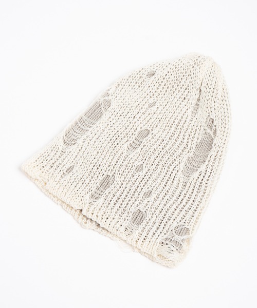 RACAL（ラカル）の「Ripped Cotton Knit Layered Summer Beanie / ダメージ風針抜き編みレイヤードコットンニットビーニー（ニットキャップ/ビーニー・レディース・アイボリー/ブラック/ブルー・FREE）」の12枚目の写真