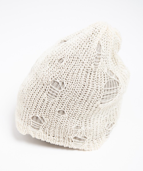 RACAL（ラカル）の「Ripped Cotton Knit Layered Summer Beanie / ダメージ風針抜き編みレイヤードコットンニットビーニー（ニットキャップ/ビーニー・レディース・アイボリー/ブラック/ブルー・FREE）」の15枚目の写真