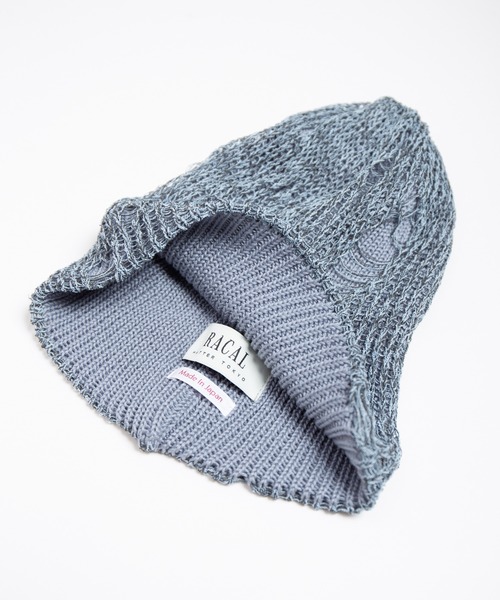 RACAL（ラカル）の「Ripped Cotton Knit Layered Summer Beanie / ダメージ風針抜き編みレイヤードコットンニットビーニー（ニットキャップ/ビーニー・レディース・アイボリー/ブラック/ブルー・FREE）」の20枚目の写真