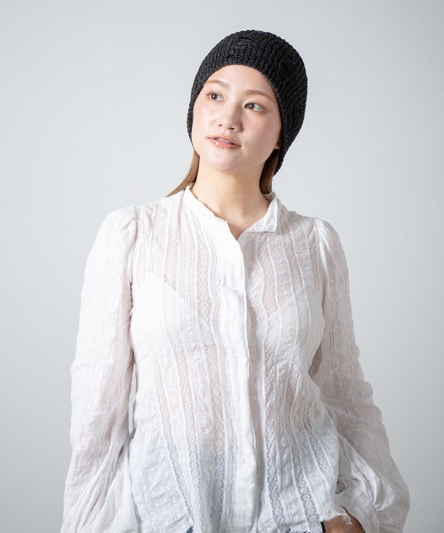 RACAL（ラカル）の「Ripped Cotton Knit Layered Summer Beanie / ダメージ風針抜き編みレイヤードコットンニットビーニー（ニットキャップ/ビーニー・レディース・アイボリー/ブラック/ブルー・FREE）」の21枚目の写真