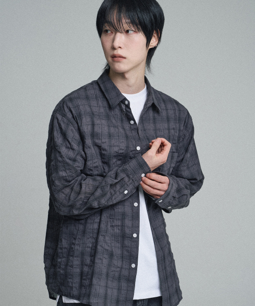 MOOVN(ムブン)の「ヴィンテージリンクルチェックシャツチャコール(シャツ/ブラウス・メンズ・その他・LARGE/MEDIUM)」の2枚目の写真