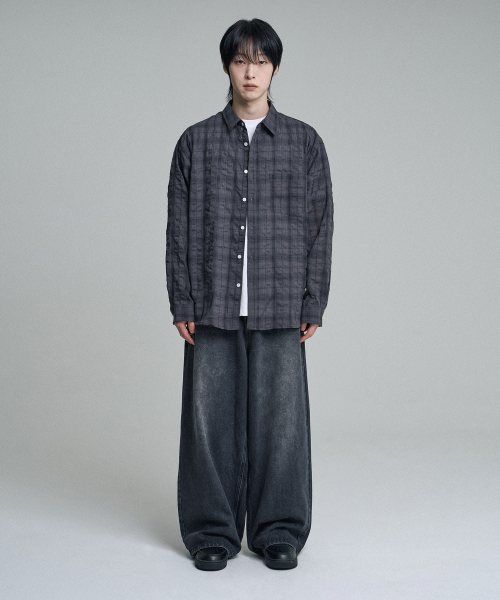 MOOVN(ムブン)の「ヴィンテージリンクルチェックシャツチャコール(シャツ/ブラウス・メンズ・その他・LARGE/MEDIUM)」の3枚目の写真