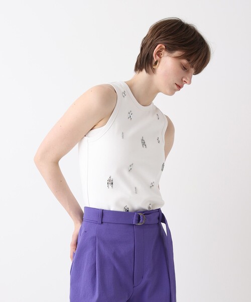allureville(アルアバイル)の「ビジュータンクトップ(Tシャツ/カットソー・レディース・ブラック/オフホワイト/オレンジ・2)」の5枚目の写真