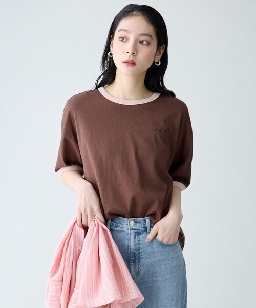 ANY(エニィ)の「リンガーTシャツ(Tシャツ/カットソー・レディース・ネイビー系2/アイボリー系/ベージュ系2/ダークブラウン系・X-LARGE)」の2枚目の写真