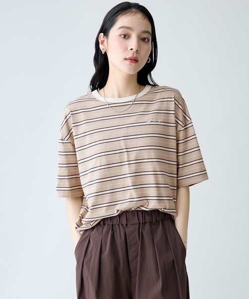 ANY(エニィ)の「リンガーTシャツ(Tシャツ/カットソー・レディース・ネイビー系2/アイボリー系/ベージュ系2/ダークブラウン系・X-LARGE)」の3枚目の写真