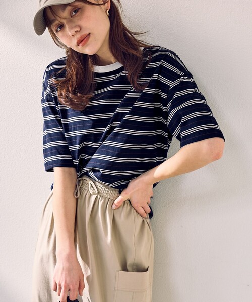ANY(エニィ)の「リンガーTシャツ(Tシャツ/カットソー・レディース・ネイビー系2/アイボリー系/ベージュ系2/ダークブラウン系・X-LARGE)」の5枚目の写真