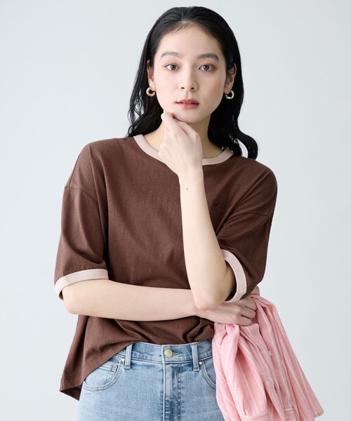 ANY(エニィ)の「リンガーTシャツ(Tシャツ/カットソー・レディース・ネイビー系2/アイボリー系/ベージュ系2/ダークブラウン系・X-LARGE)」の12枚目の写真