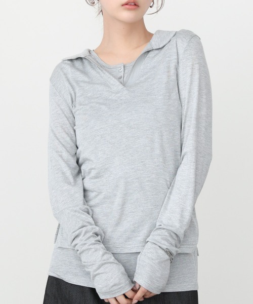 Bab(バブ)の「レイヤード/スキッパーカットソー+タンクSET(Tシャツ/カットソー・レディース・ライトグリーン/オフホワイト/杢グレー・FREE)」の1枚目の写真