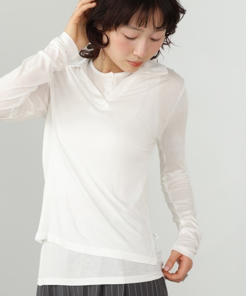 Bab(バブ)の「レイヤード/スキッパーカットソー+タンクSET(Tシャツ/カットソー・レディース・ライトグリーン/オフホワイト/杢グレー・FREE)」の7枚目の写真