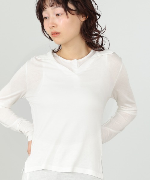 Bab(バブ)の「レイヤード/スキッパーカットソー+タンクSET(Tシャツ/カットソー・レディース・ライトグリーン/オフホワイト/杢グレー・FREE)」の8枚目の写真