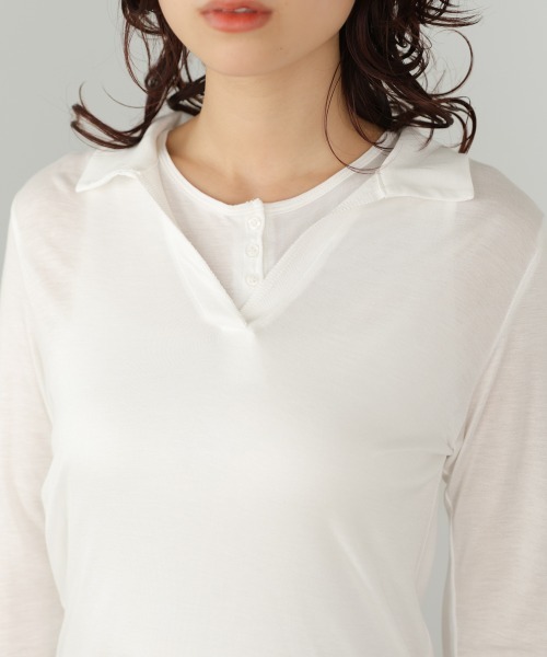 Bab(バブ)の「レイヤード/スキッパーカットソー+タンクSET(Tシャツ/カットソー・レディース・ライトグリーン/オフホワイト/杢グレー・FREE)」の11枚目の写真
