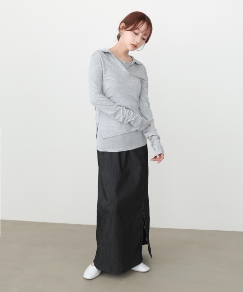 Bab(バブ)の「レイヤード/スキッパーカットソー+タンクSET(Tシャツ/カットソー・レディース・ライトグリーン/オフホワイト/杢グレー・FREE)」の15枚目の写真