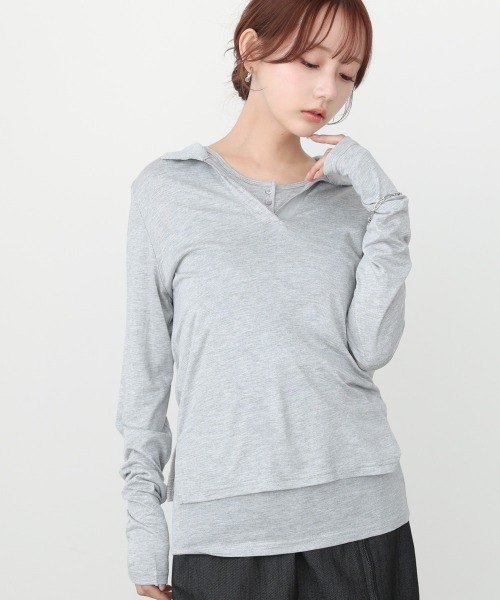 Bab(バブ)の「レイヤード/スキッパーカットソー+タンクSET(Tシャツ/カットソー・レディース・ライトグリーン/オフホワイト/杢グレー・FREE)」の17枚目の写真