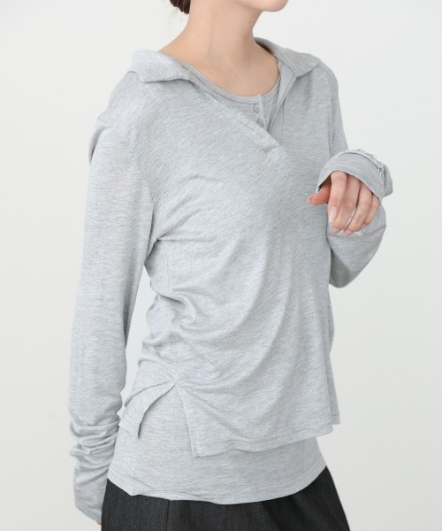 Bab(バブ)の「レイヤード/スキッパーカットソー+タンクSET(Tシャツ/カットソー・レディース・ライトグリーン/オフホワイト/杢グレー・FREE)」の21枚目の写真