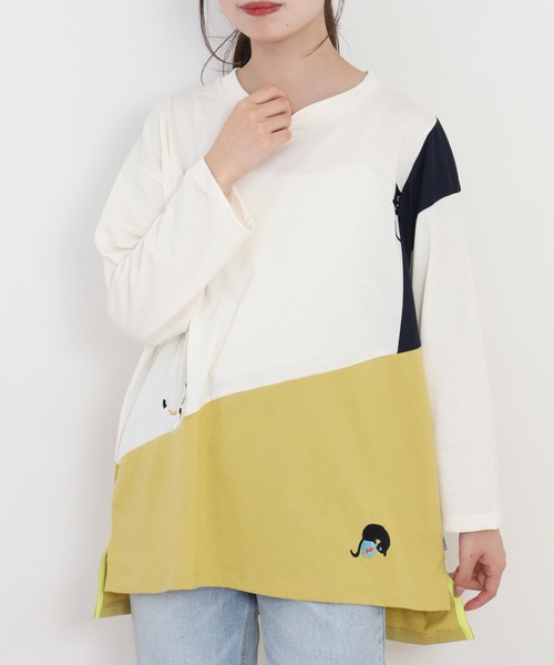 Quelle Chance(ケルシャンス)の「配色切替 長袖プルオーバー 猫(Tシャツ/カットソー・レディース・イエロー系その他/グリーン系その他・L/M)」の2枚目の写真