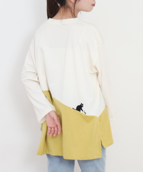 Quelle Chance(ケルシャンス)の「配色切替 長袖プルオーバー 猫(Tシャツ/カットソー・レディース・イエロー系その他/グリーン系その他・L/M)」の6枚目の写真