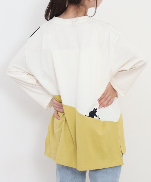 Quelle Chance(ケルシャンス)の「配色切替 長袖プルオーバー 猫(Tシャツ/カットソー・レディース・イエロー系その他/グリーン系その他・L/M)」の7枚目の写真