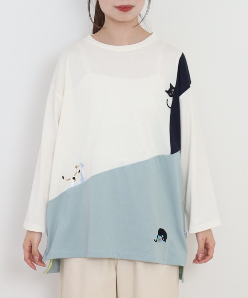Quelle Chance(ケルシャンス)の「配色切替 長袖プルオーバー 猫(Tシャツ/カットソー・レディース・イエロー系その他/グリーン系その他・L/M)」の21枚目の写真