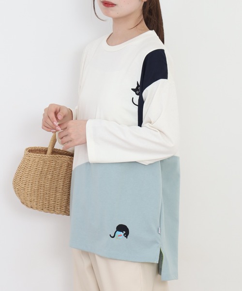Quelle Chance(ケルシャンス)の「配色切替 長袖プルオーバー 猫(Tシャツ/カットソー・レディース・イエロー系その他/グリーン系その他・L/M)」の13枚目の写真