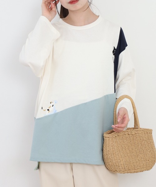 Quelle Chance(ケルシャンス)の「配色切替 長袖プルオーバー 猫(Tシャツ/カットソー・レディース・イエロー系その他/グリーン系その他・L/M)」の14枚目の写真