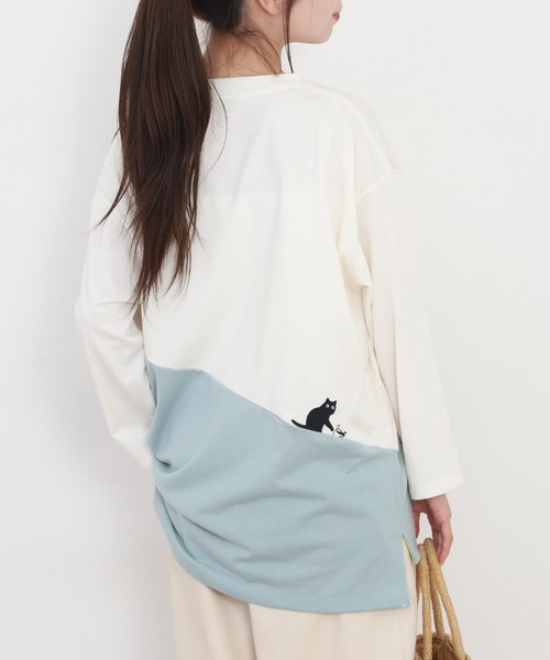 Quelle Chance(ケルシャンス)の「配色切替 長袖プルオーバー 猫(Tシャツ/カットソー・レディース・イエロー系その他/グリーン系その他・L/M)」の16枚目の写真