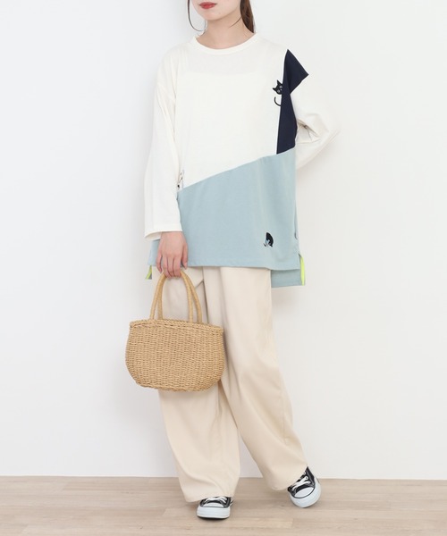 Quelle Chance(ケルシャンス)の「配色切替 長袖プルオーバー 猫(Tシャツ/カットソー・レディース・イエロー系その他/グリーン系その他・L/M)」の17枚目の写真