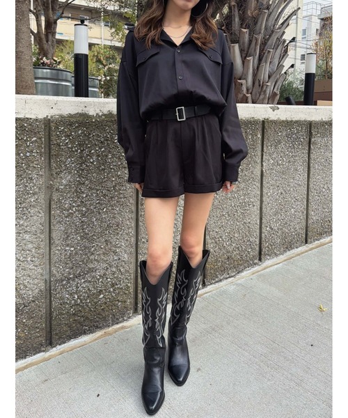 EGOIST（エゴイスト）の「フラップポケットベルト付オールインワン（サロペット/オーバーオール・レディース・ベージュ/ブラック・S/M）」の9枚目の写真