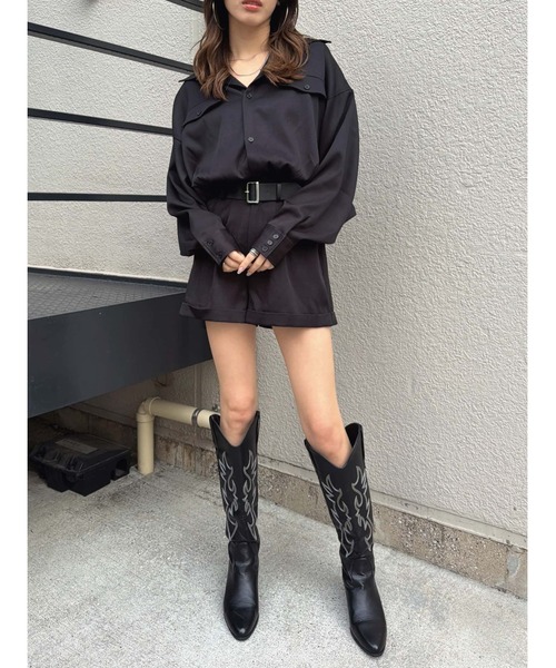 EGOIST（エゴイスト）の「フラップポケットベルト付オールインワン（サロペット/オーバーオール・レディース・ベージュ/ブラック・S/M）」の10枚目の写真