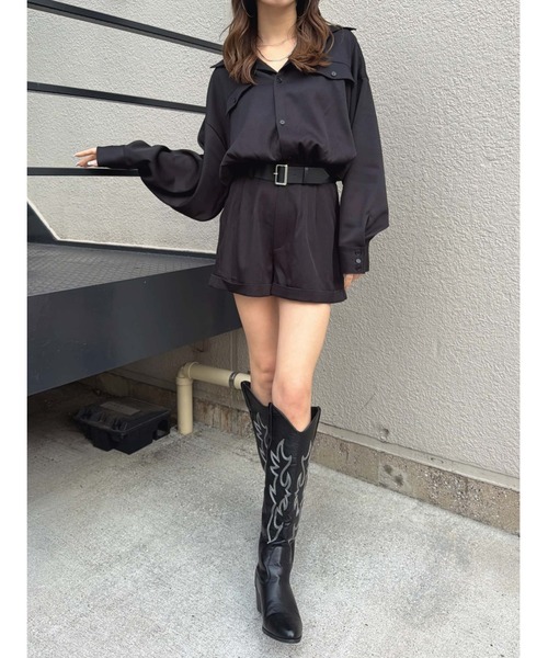 EGOIST（エゴイスト）の「フラップポケットベルト付オールインワン（サロペット/オーバーオール・レディース・ベージュ/ブラック・S/M）」の12枚目の写真