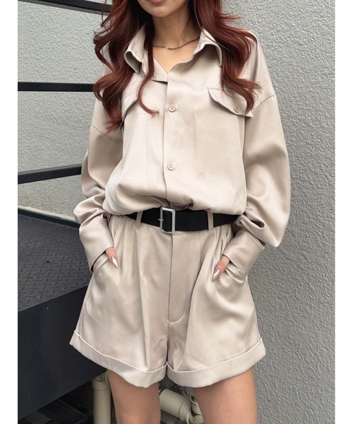 EGOIST（エゴイスト）の「フラップポケットベルト付オールインワン（サロペット/オーバーオール・レディース・ベージュ/ブラック・S/M）」の6枚目の写真