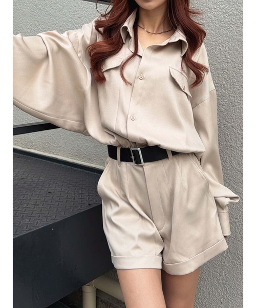 EGOIST（エゴイスト）の「フラップポケットベルト付オールインワン（サロペット/オーバーオール・レディース・ベージュ/ブラック・S/M）」の7枚目の写真